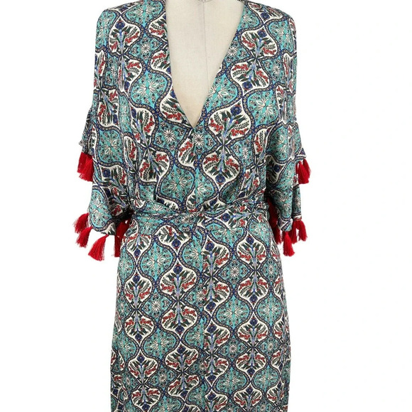 Anthropologie Sachin & Babi Maxi Dress Tassel Abstract Print Blue Red Size 8 - Picture 4 of 16